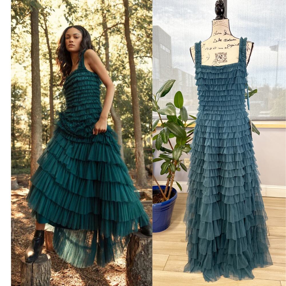 Mac Duggal  Ruffle Layered Tea Length Dress Style 8046